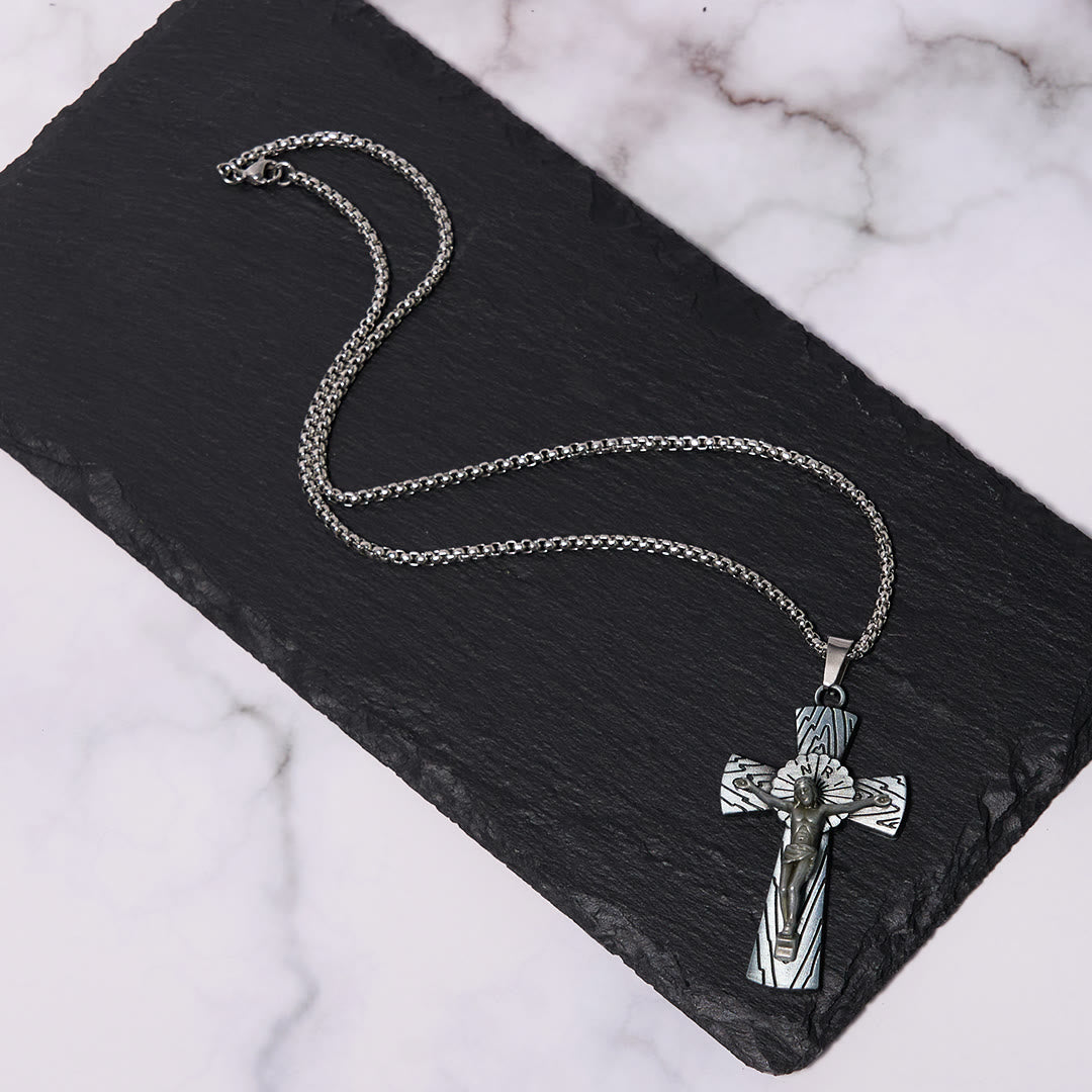 Christianartworkshop Retro Style Tree Pattern Jesus Cross Titanium Steel Pendant Necklace