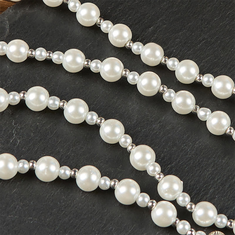 Christianartworkshop Miraculous Medal & Crucifix of 4mm White  Pearl Ball Prayer Beads Rosary