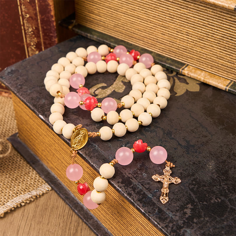 FREE Today: Miraculous Medal & Crucifix of 10mm Natural Wood Prayer Beads Handmade Rosary - Miraculous Medal & Crucifix - image 0