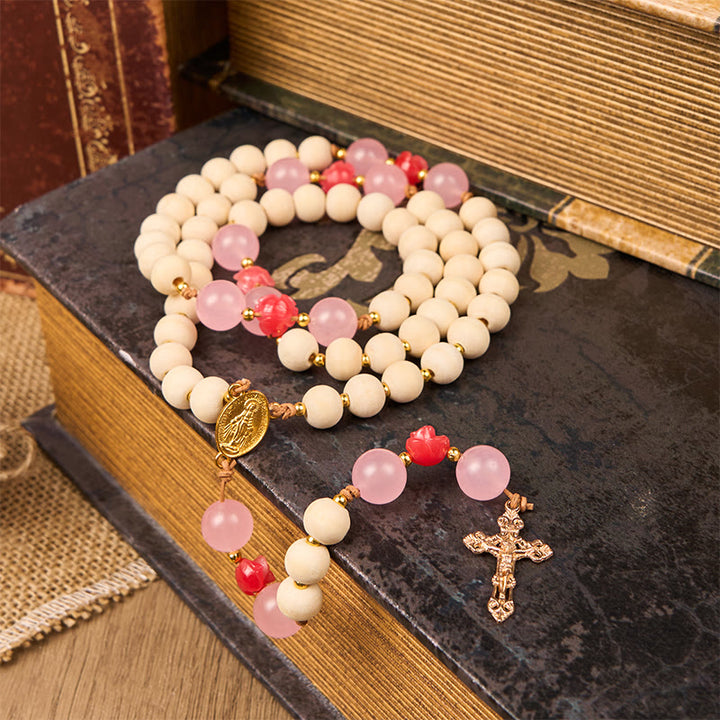 FREE Today: Miraculous Medal & Crucifix of 10mm Natural Wood Prayer Beads Handmade Rosary - Miraculous Medal & Crucifix - image 0