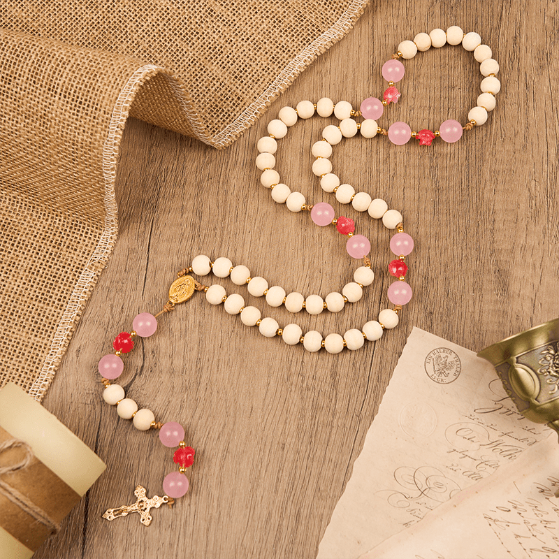 FREE Today: Miraculous Medal & Crucifix of 10mm Natural Wood Prayer Beads Handmade Rosary - image 1