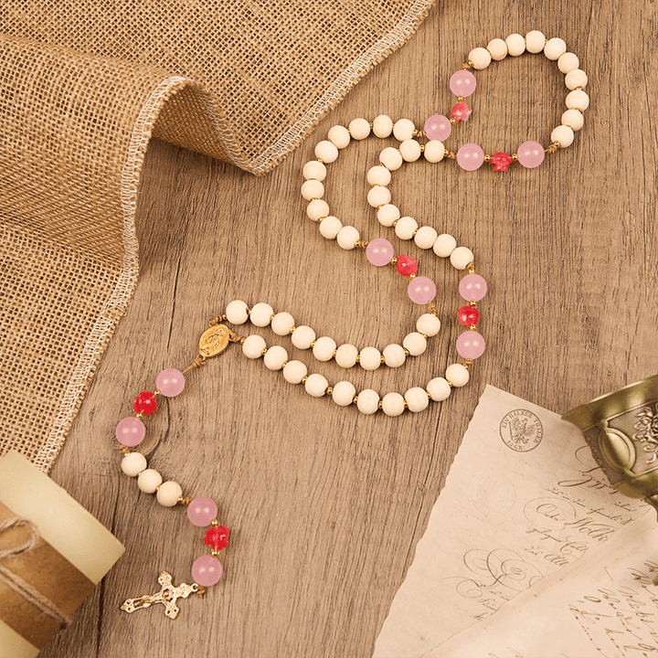 FREE Today: Miraculous Medal & Crucifix of 10mm Natural Wood Prayer Beads Handmade Rosary - image 1