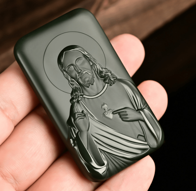 Christianartworkshop Exquisitely Carved Jade Jesus Amulet Necklace - A Discreet Emblem of Devotion and Tranquility - Jade - image 0