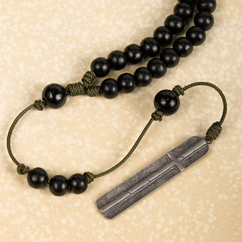 FREE Today: Rustic-Contemporary Cross of 8 mm Round Natural Wood Beads Rope Weaving Chain Rosary - image 5