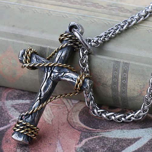 Christianartworkshop Exquisite 925 Sterling Silver and Brass Rope Forged Cross Necklace - 925 Sterling Silver(Only Pendant) - image 0