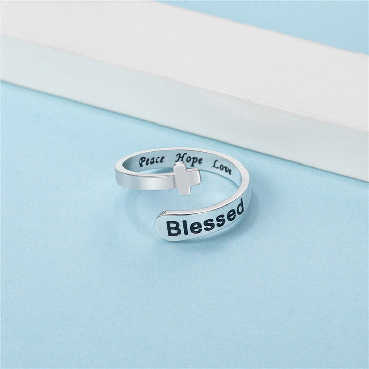 Christianartworkshop Blessed Cross Adjustable Faith Ring: Peace Hope Love