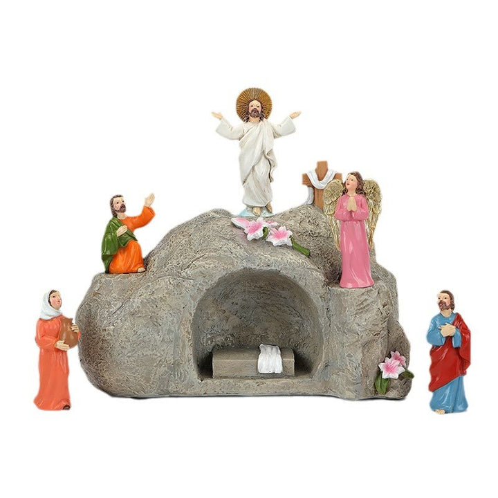 Christianartworkshop Resurrection Scene with Jesus, Angels, and Disciples - Illuminated Easter Nativity Ornament