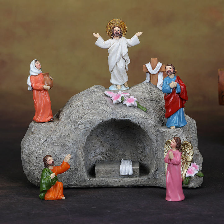 Christianartworkshop Resurrection Scene with Jesus, Angels, and Disciples - Illuminated Easter Nativity Ornament