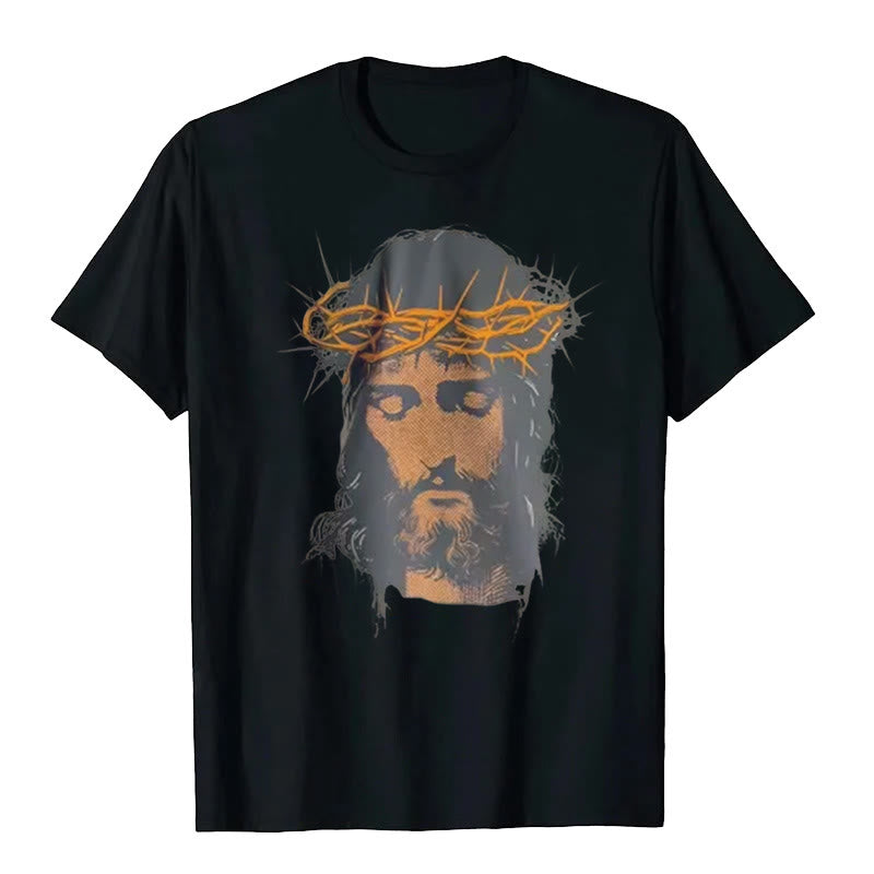 Christianartworkshop Jesus Face and Crown of Thorns Graphic T-Shirt