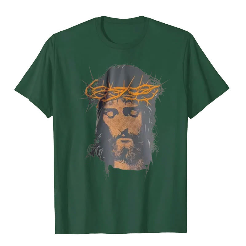 Christianartworkshop Jesus Face and Crown of Thorns Graphic T-Shirt
