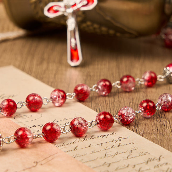 Christianartworkshop Virgin Marry & Crucifix of 8mm Red Glass Round Beads Rosary