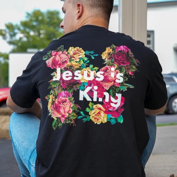 Christianartworkshop Floral Embellished Jesus is King Christian T-Shirt