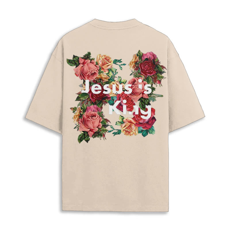 Christianartworkshop Floral Embellished Jesus is King Christian T-Shirt