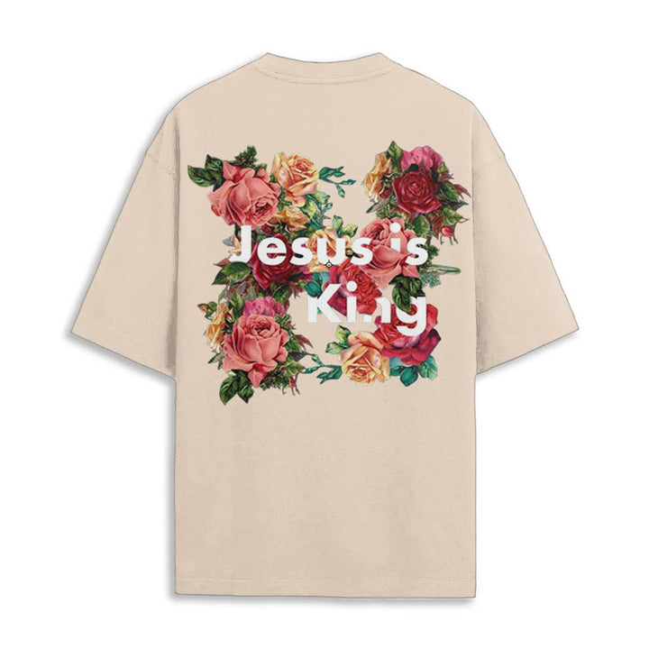 Christianartworkshop Floral Embellished Jesus is King Christian T-Shirt
