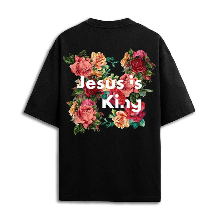 Christianartworkshop Floral Embellished Jesus is King Christian T-Shirt