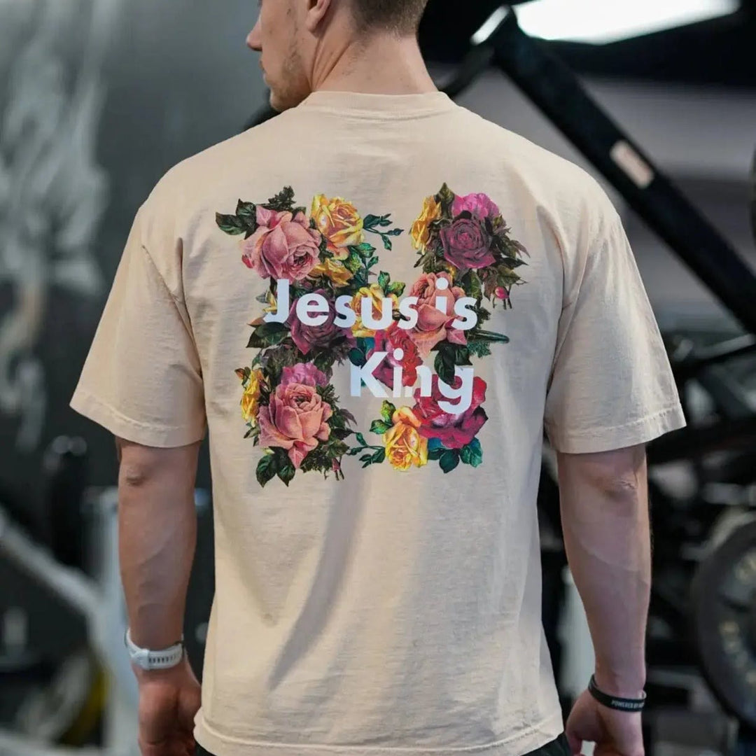 Christianartworkshop Floral Embellished Jesus is King Christian T-Shirt