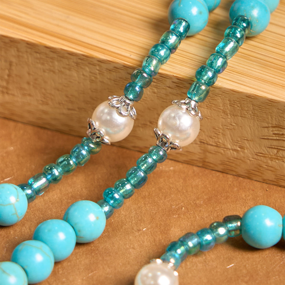 Christianartworkshop Our Lady Medal & Crucifix of 8mm Blue Turquoise Round Beads Rosary