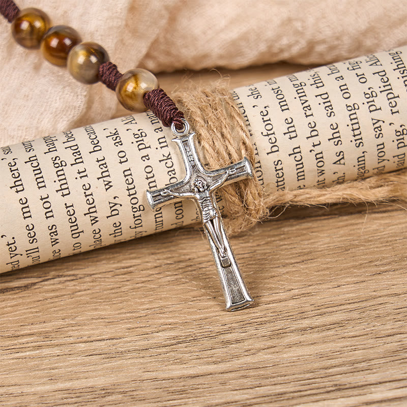 Christianartworkshop Our Lady Medal & Crucifix of 10mm Brown Acrylic Round Beads Divine Rosary