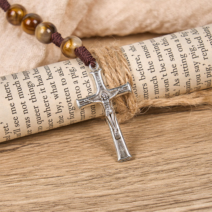 Christianartworkshop Our Lady Medal & Crucifix of 10mm Brown Acrylic Round Beads Divine Rosary