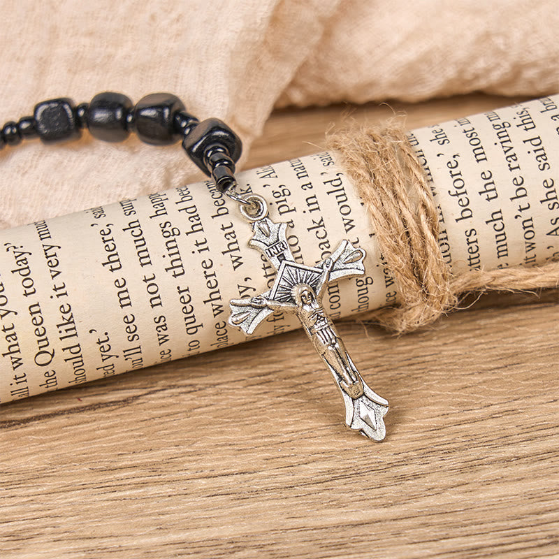 Christianartworkshop St. Benedict Medal & Crucifix of 8mm Black Wood Round Beads Rosary