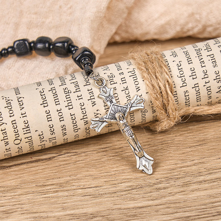 Christianartworkshop St. Benedict Medal & Crucifix of 8mm Black Wood Round Beads Rosary