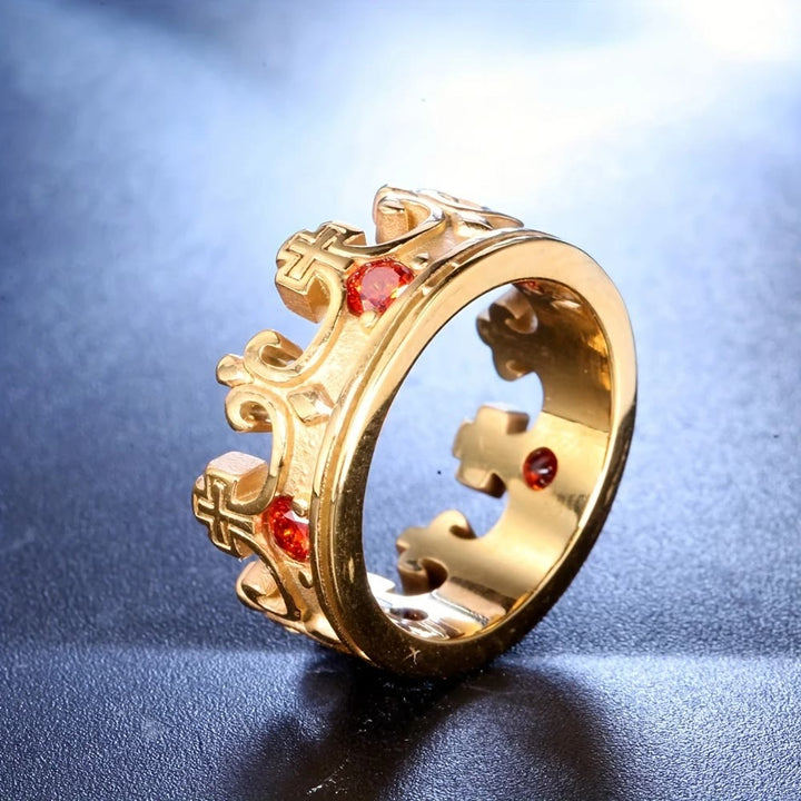 Christianartworkshop 4colors The Crown of Faith Cross Ring - Red Gemstones Set Divine Design for Believer