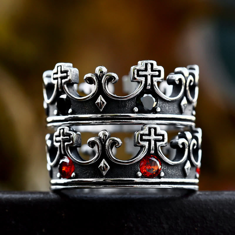 Christianartworkshop 4colors The Crown of Faith Cross Ring - Red Gemstones Set Divine Design for Believer