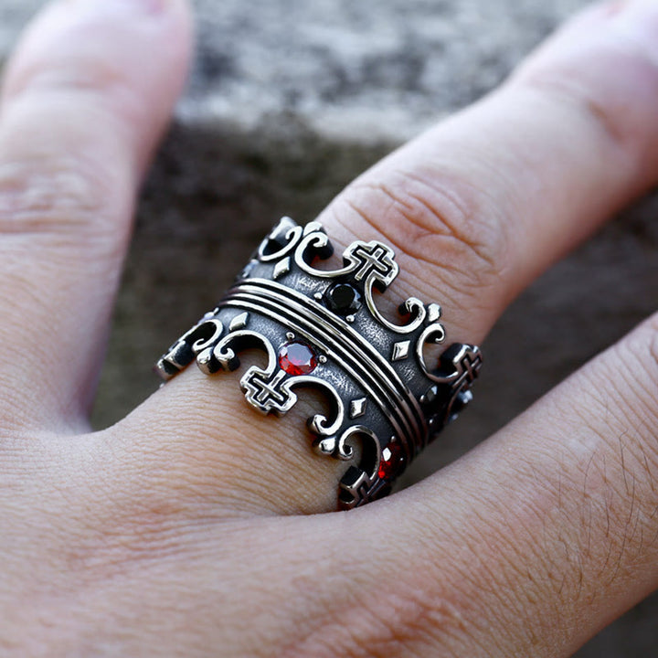 Christianartworkshop 4colors The Crown of Faith Cross Ring - Red Gemstones Set Divine Design for Believer