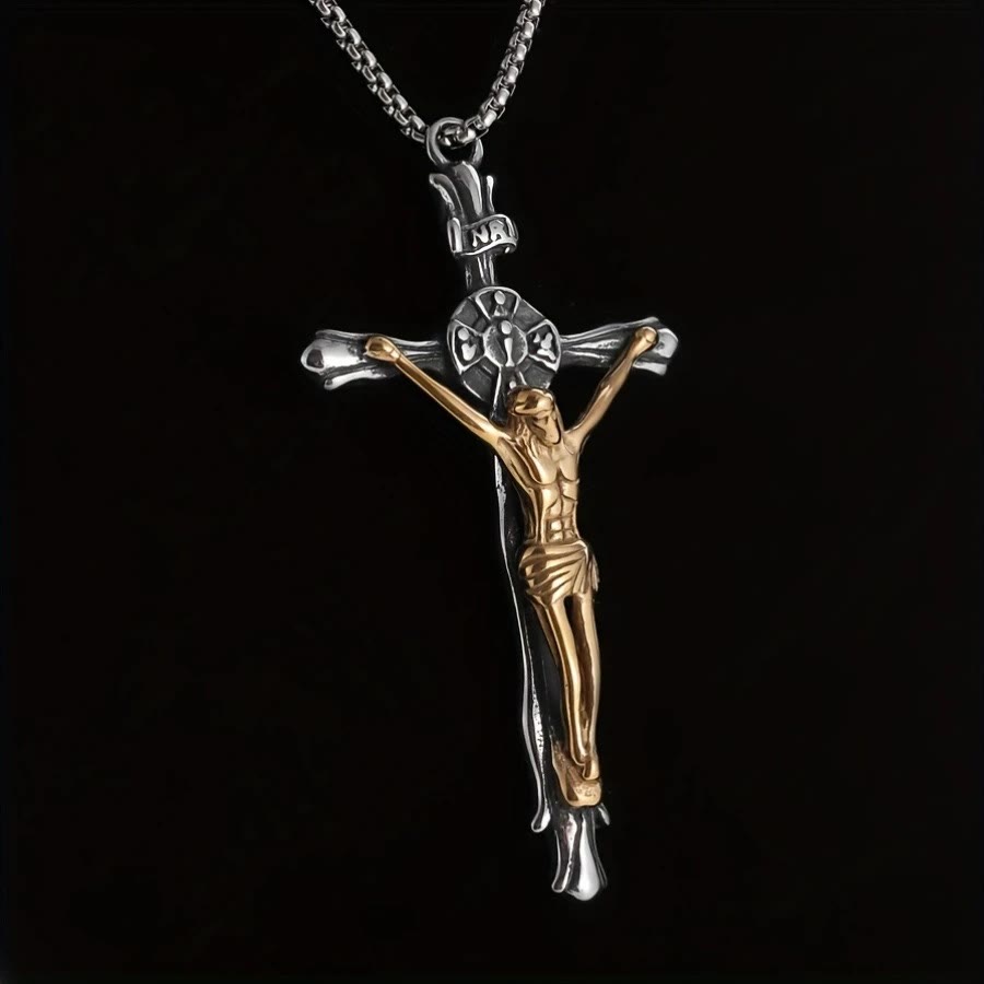 Christianartworkshop Two-tone Steel Crafted Crucifix Necklace - The Divine Sacrifice