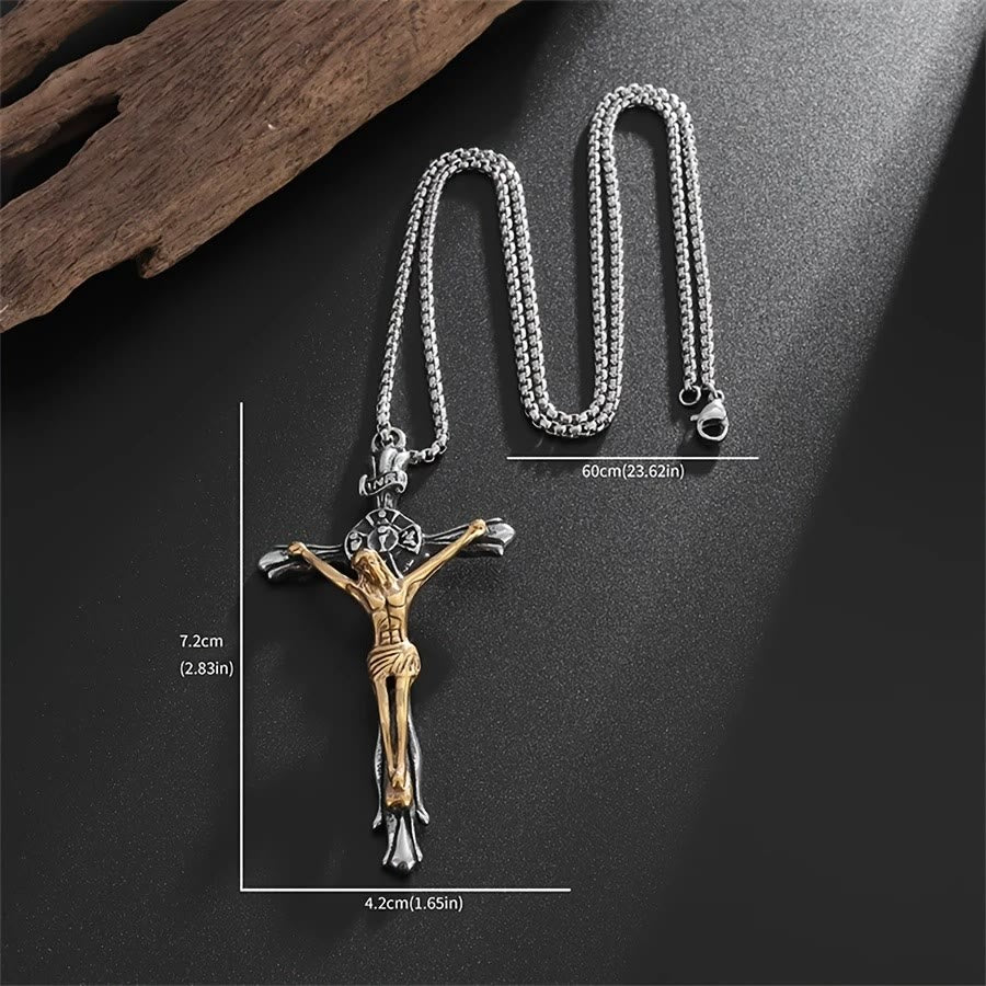 Christianartworkshop Two-tone Steel Crafted Crucifix Necklace - The Divine Sacrifice