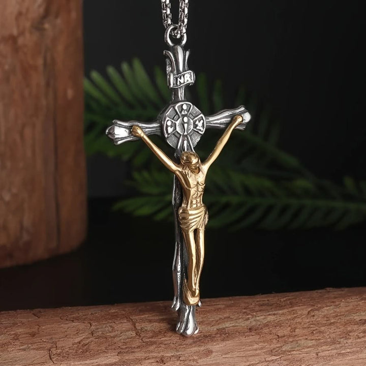 Christianartworkshop Two-tone Steel Crafted Crucifix Necklace - The Divine Sacrifice