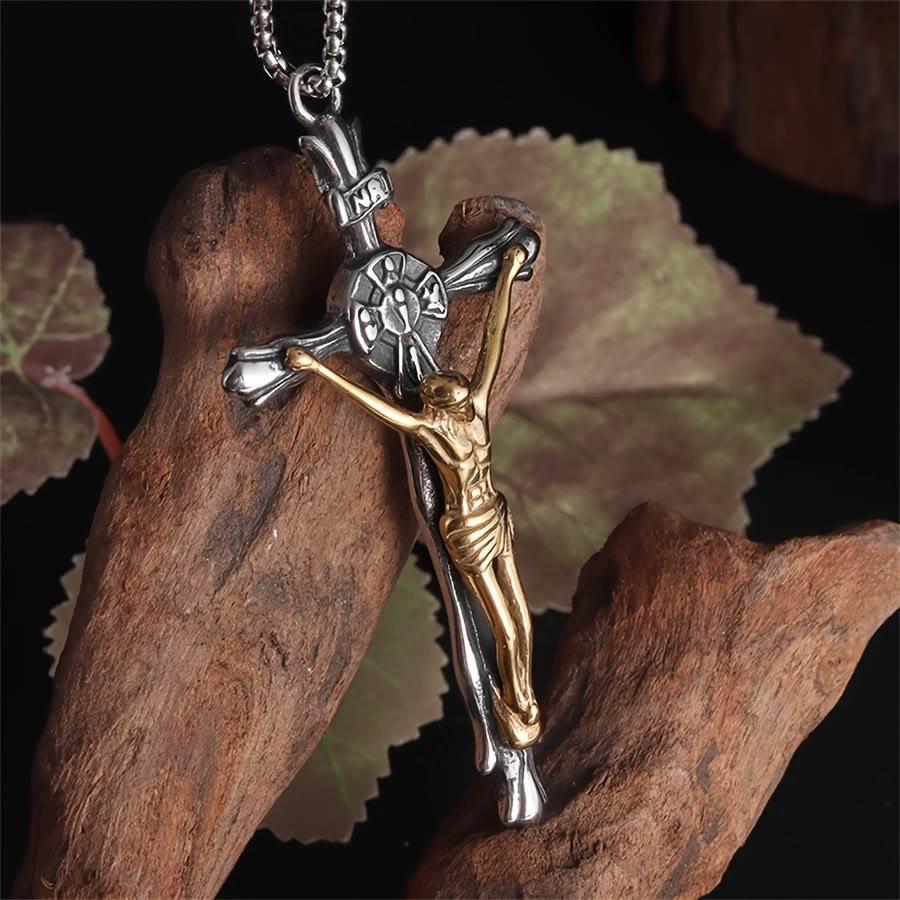 Christianartworkshop Two-tone Steel Crafted Crucifix Necklace - The Divine Sacrifice