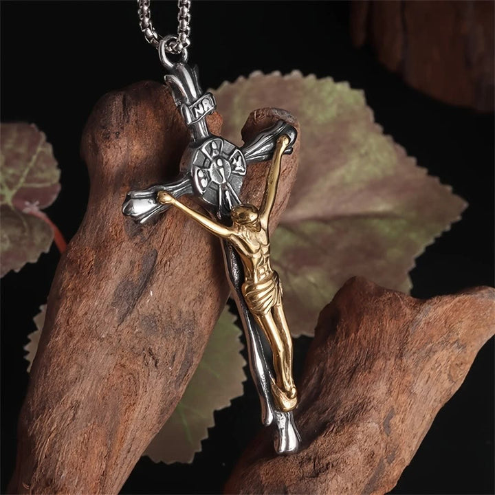 Christianartworkshop Two-tone Steel Crafted Crucifix Necklace - The Divine Sacrifice