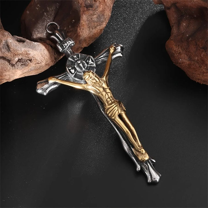 Christianartworkshop Two-tone Steel Crafted Crucifix Necklace - The Divine Sacrifice