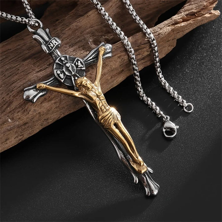 Christianartworkshop Two-tone Steel Crafted Crucifix Necklace - The Divine Sacrifice