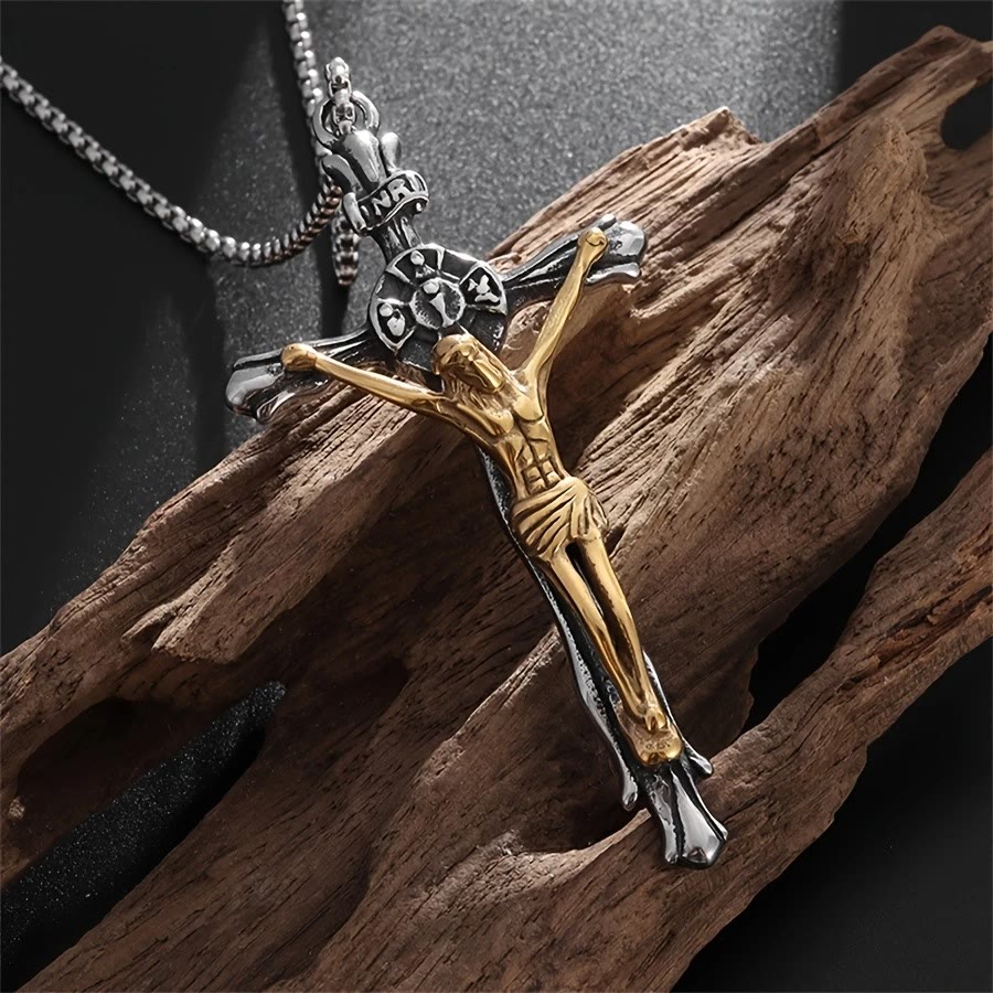 Christianartworkshop Two-tone Steel Crafted Crucifix Necklace - The Divine Sacrifice