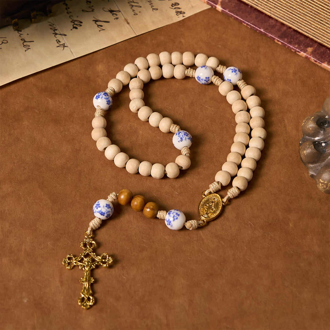 Christianartworkshop PRAYERFUL FAITH: Handmade Wooden Ceramics Beads Miraculous Medal Rosary - image 3