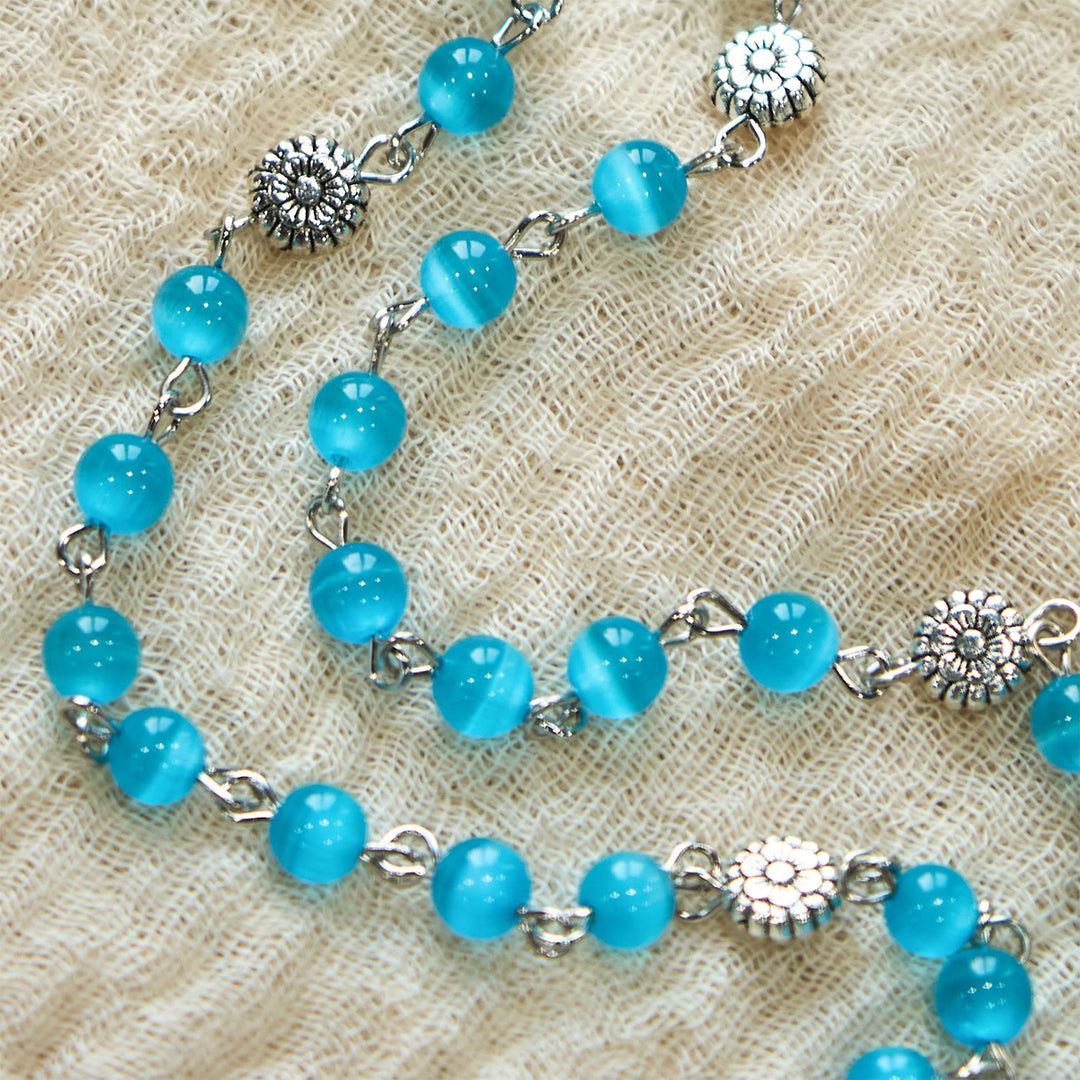 Christianartworkshop Immaculate Heart of Mary 6mm Glass Shiny Beads Lake Blue 7 Sorrows Rosary