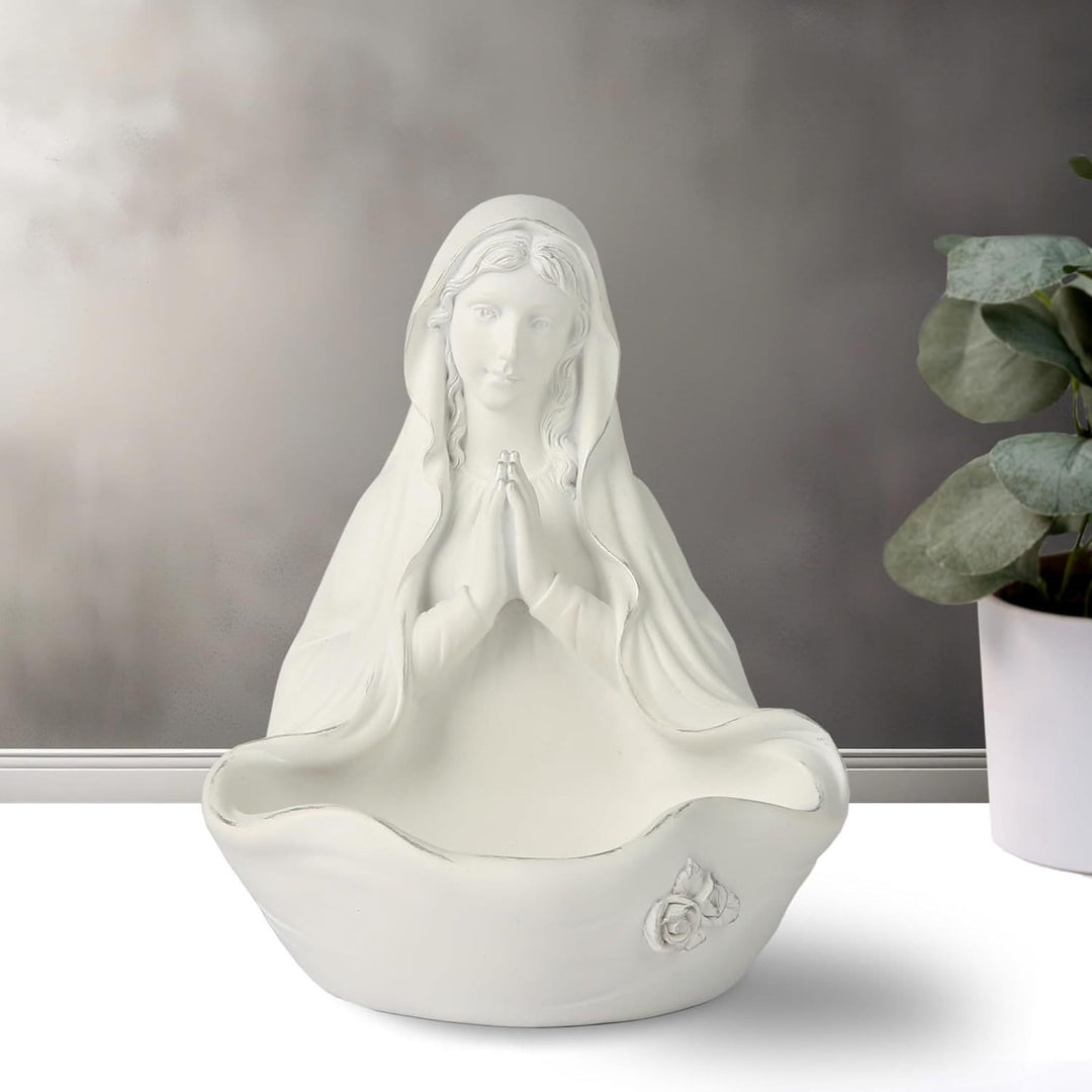 Christianartworkshop Our Lady white Rosary Holder Container: Embracing Tranquility with Divine Grace