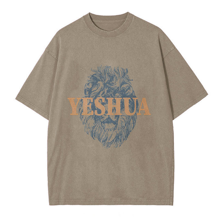 Christianartworkshop "YESHUA" Lion Head Washed T-Shirt