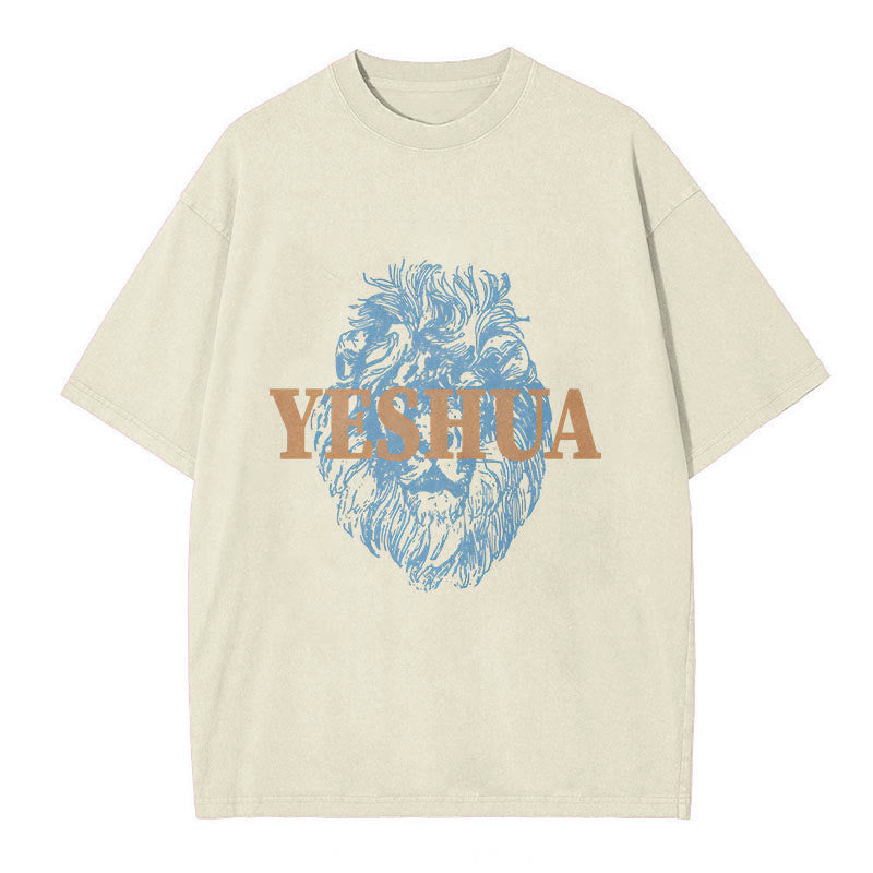 Christianartworkshop "YESHUA" Lion Head Washed T-Shirt