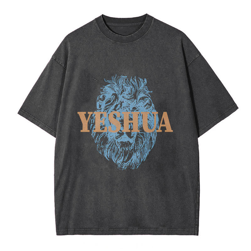 Christianartworkshop "YESHUA" Lion Head Washed T-Shirt