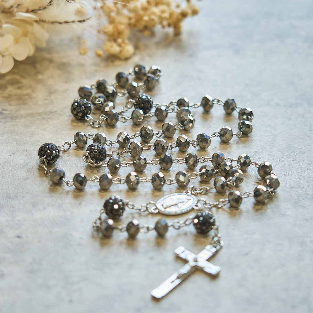 Christianartworkshop Colorful Shiny Black Crystal Radiant Faith Rosary: A Spiritual and Aesthetic Delight