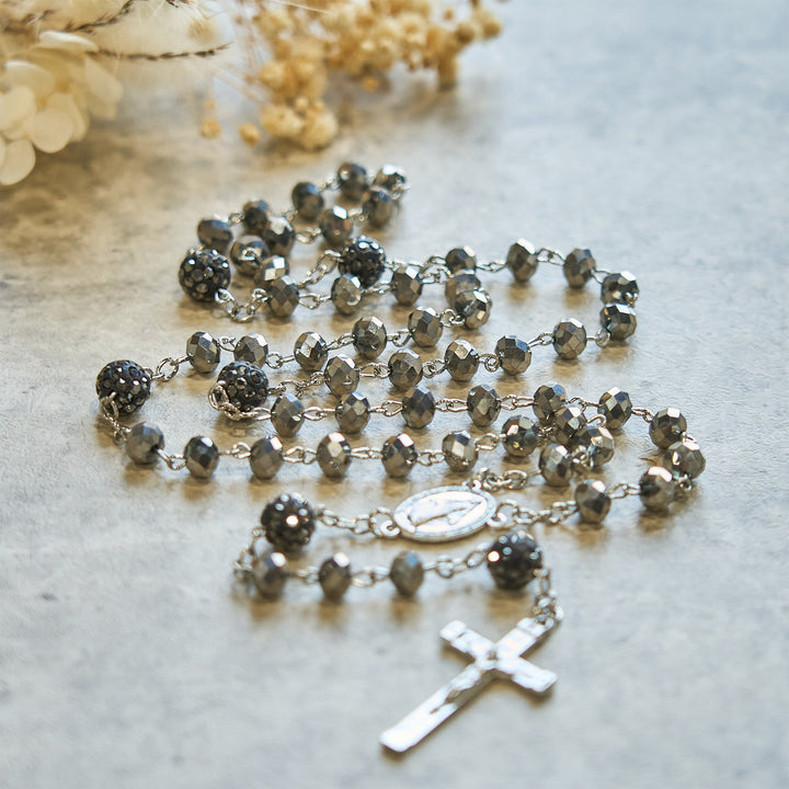 Christianartworkshop Colorful Shiny Black Crystal Radiant Faith Rosary: A Spiritual and Aesthetic Delight