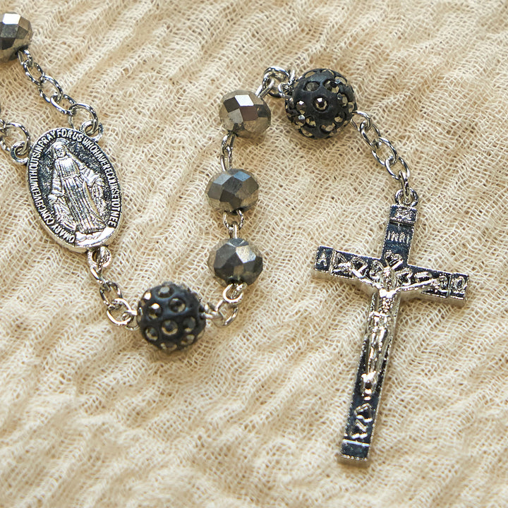 Christianartworkshop Colorful Shiny Black Crystal Radiant Faith Rosary: A Spiritual and Aesthetic Delight