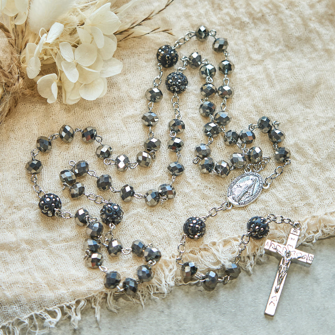 Christianartworkshop Colorful Shiny Black Crystal Radiant Faith Rosary: A Spiritual and Aesthetic Delight