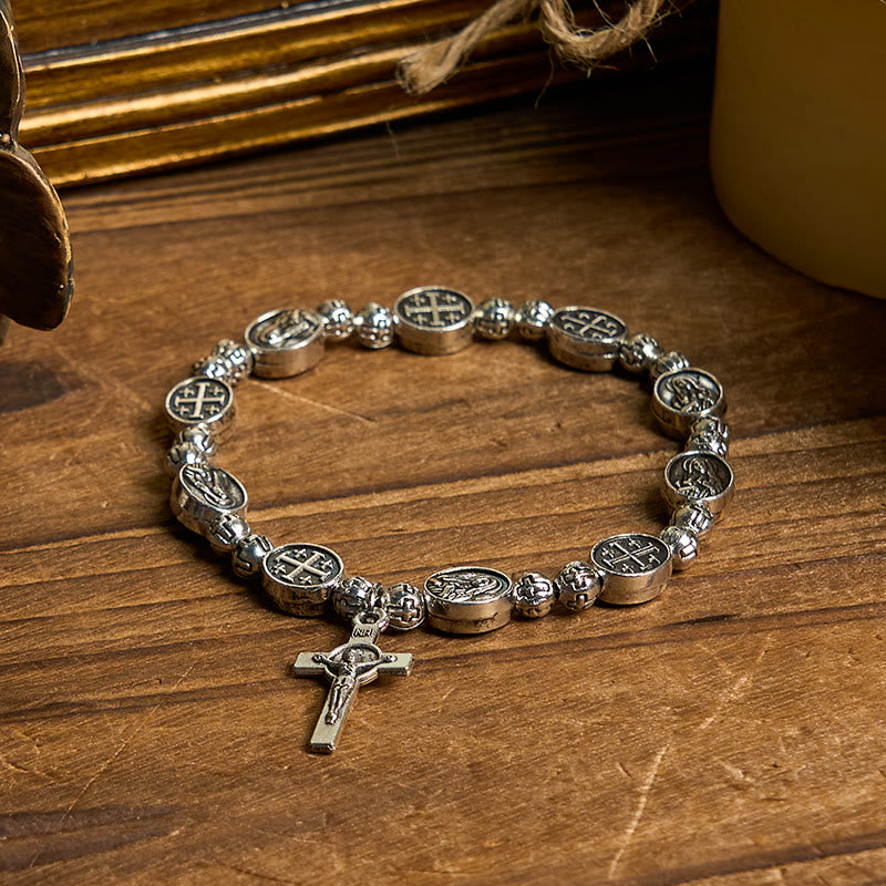 Christianartworkshop Our Lady Medal Sacred Symbol Crucifix Metal Bracelet: A Token of Devotion