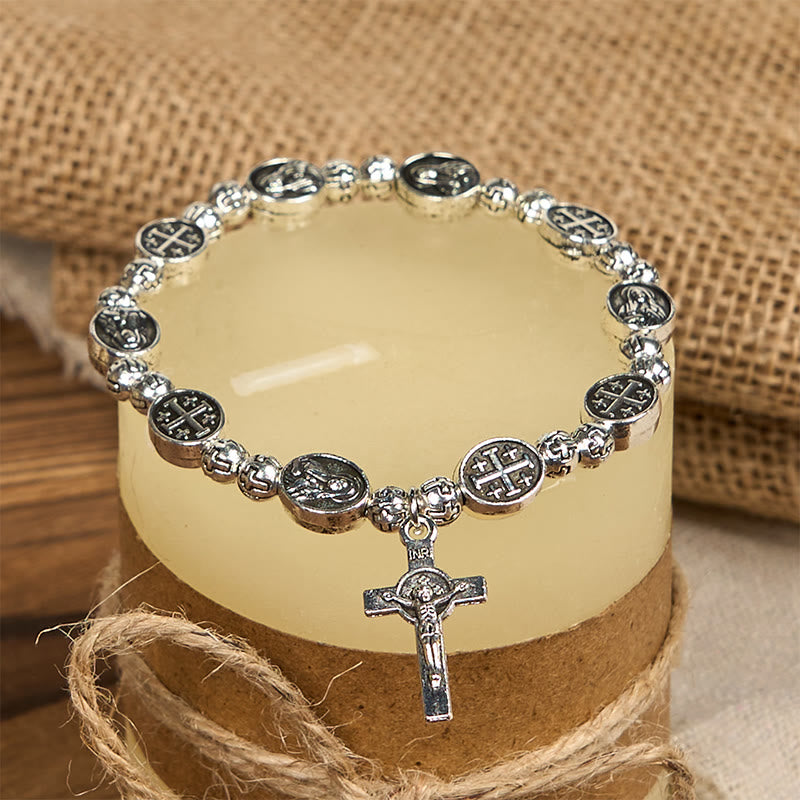 Christianartworkshop Our Lady Medal Sacred Symbol Crucifix Metal Bracelet: A Token of Devotion