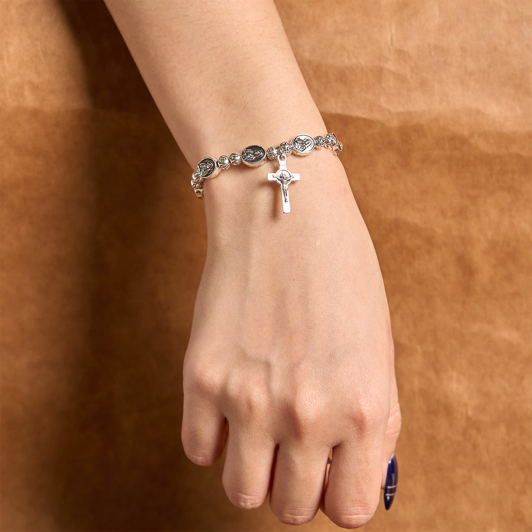 Christianartworkshop Our Lady Medal Sacred Symbol Crucifix Metal Bracelet: A Token of Devotion