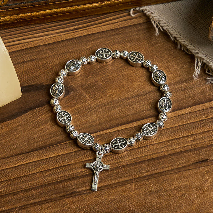 Christianartworkshop Our Lady Medal Sacred Symbol Crucifix Metal Bracelet: A Token of Devotion